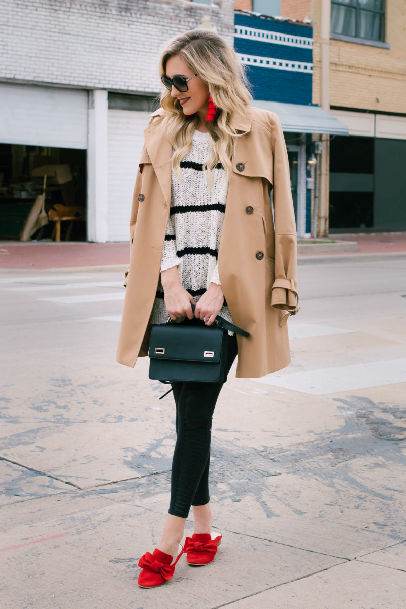 Striped Sweater Trench Coat Leggings