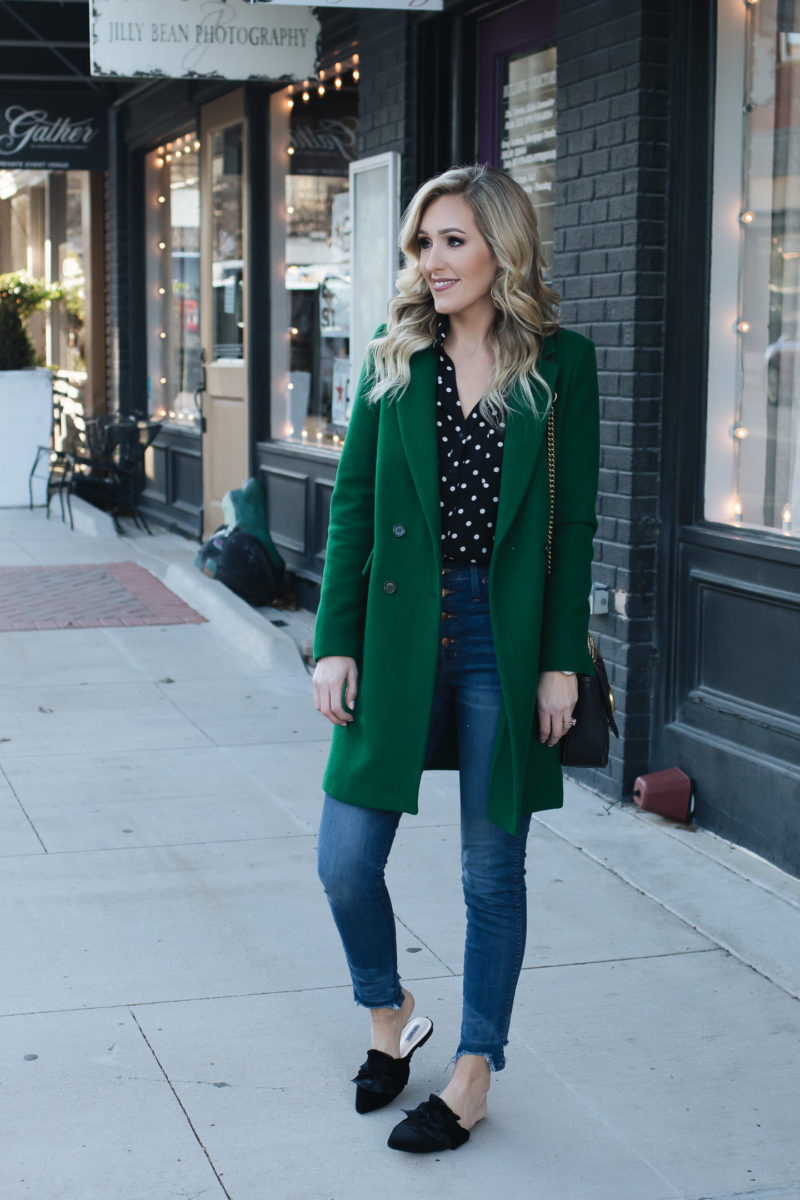 Green Coat Polka Dot Top