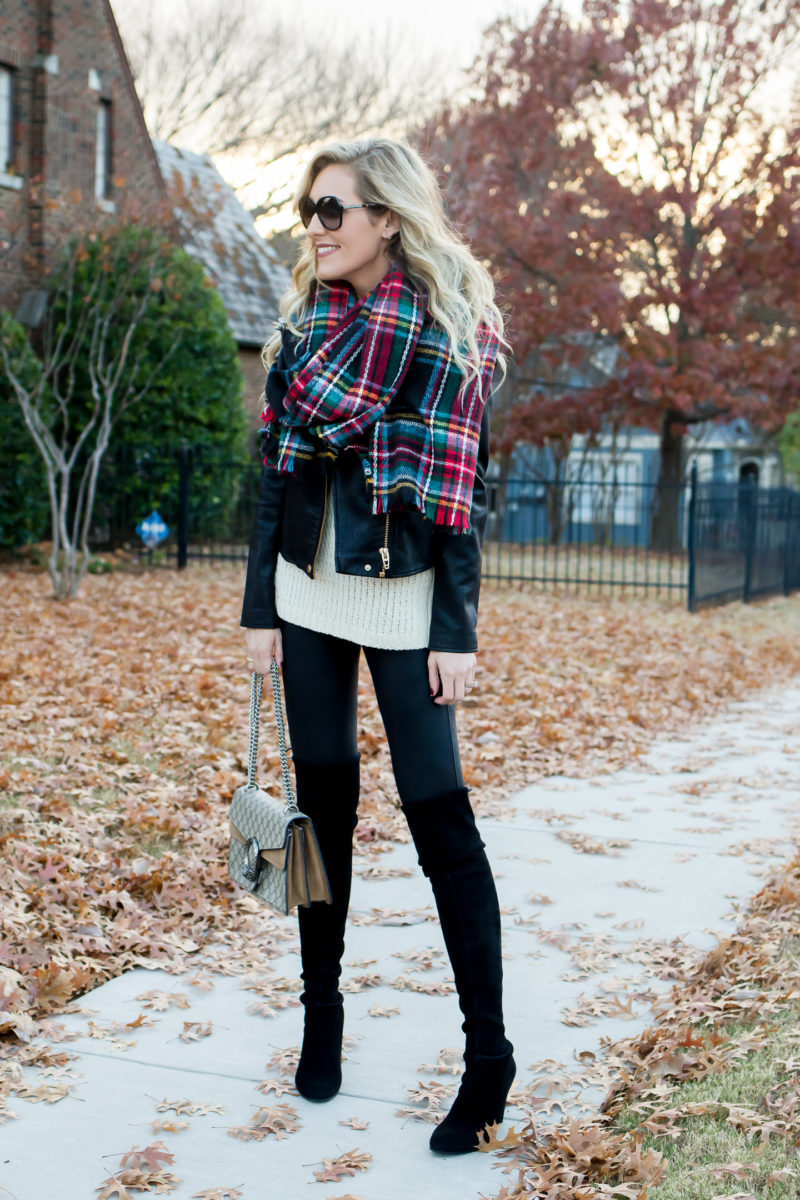 Plaid Scarf Leather Jacket Stuart Weitzman Boots