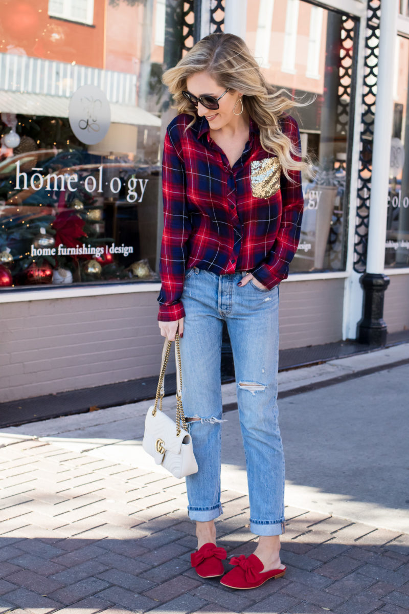 Red Plaid Shirt Red Mules Gucci Bag