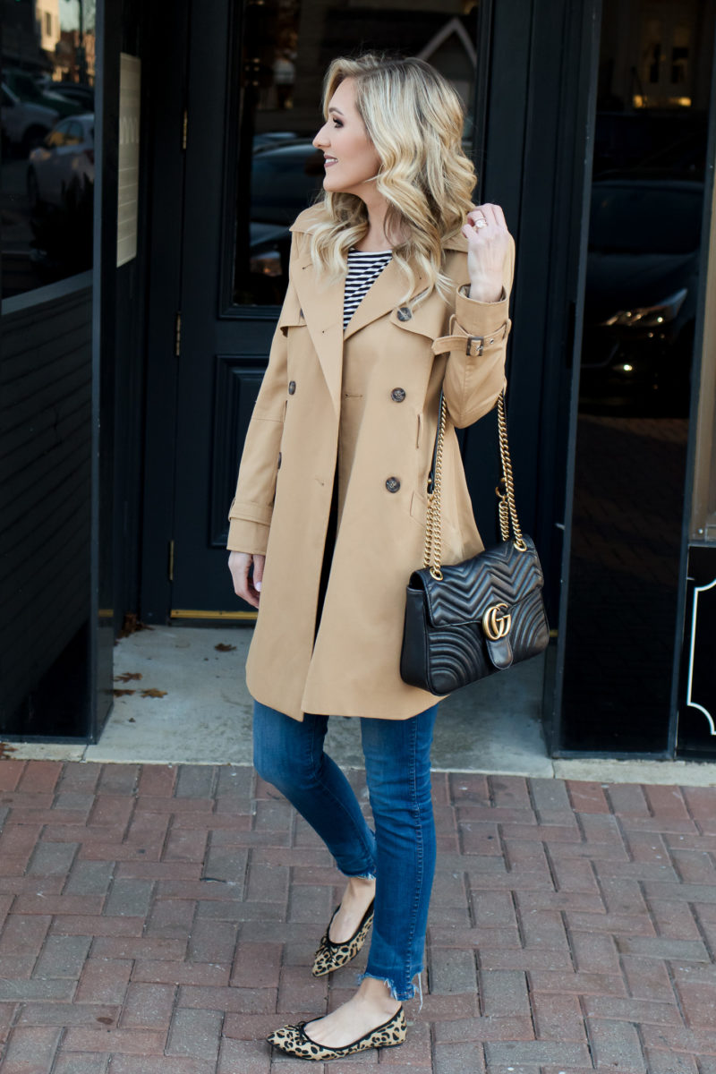 Women's Fashion Trench Coat Leopard Flats Gucci Marmont Bag