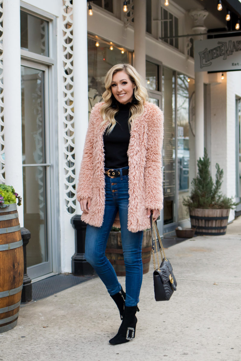 Pink Coat Black Booties